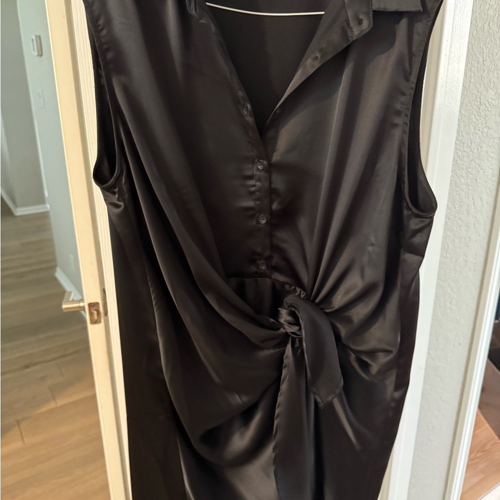Aqua Black Ruched Tie Front Mini Dress